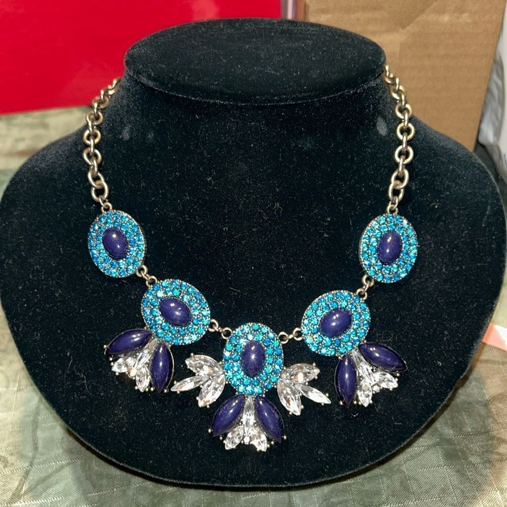 NWT Leslie Danzis Statement Brass/Rhinestones Blue Clear
